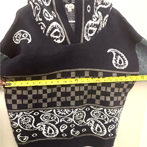 POL Navy and Gray V-Neck Sweater with hood and denim sleeve detail - Picture 7 of 8